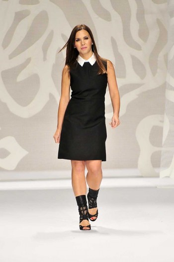 Designer Monique Lhuillier on the catwalk Spring 2014 season