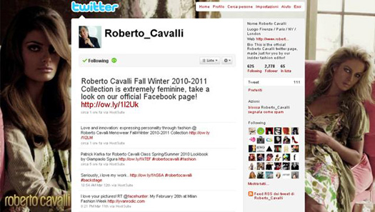 Roberto Cavalli Launches Facebook, Twitter and Blog Sites