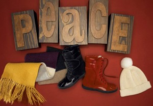 Color Block Scarf ($128); Air Tali Lac Shearling Boot ($248); Solid Hat ($68)