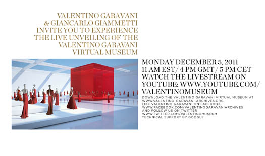 Opening of Valentino Garavani Virtual Museum to be Streamed Live on Dec 5th