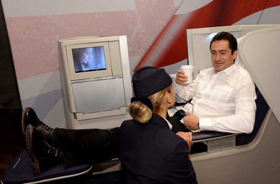 Demian Bichir, Dom Hemingway, kicks back for a coffee break in the British Airways Club World Seat