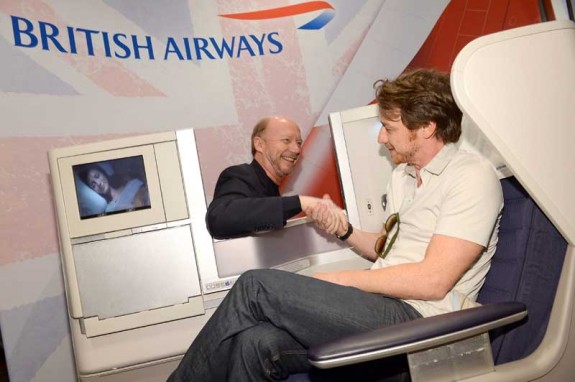 James McAvoy (The Disappearance of Eleanor Rigby) and Paul Haggis (Third Person) play nice in the British Airways Club World seat during the 2013 TIFF