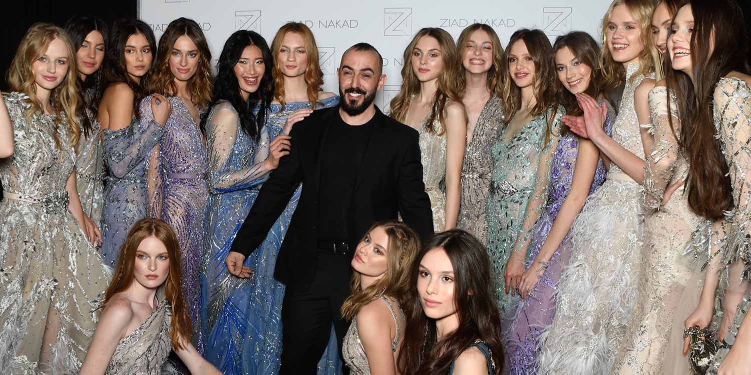 PARIS, FRANCE - JANUARY 24: Designer Ziad Nakad poses with models backstage after the Ziad Nakad Spring Summer 2018 show as part of Paris Fashion Week on January 24, 2018 in Paris, France. (Photo by Jonathan Philippe Levy/Getty Images For Ziad Nakad) *** Local Caption *** Ziad Nakad